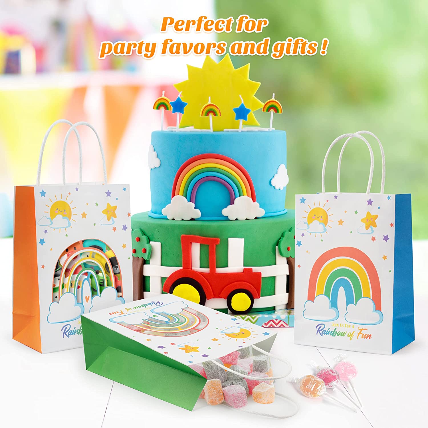 Mocoosy Rainbow Party Favor Bags for Kids Birthday, 18 Pack Rainbow Goodie  Bags with Handles, Rainbow Candy Treat Bags Colorful Party Paper Gift Bags